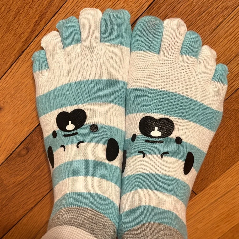 Striped Toe Socks with Cartoon Design